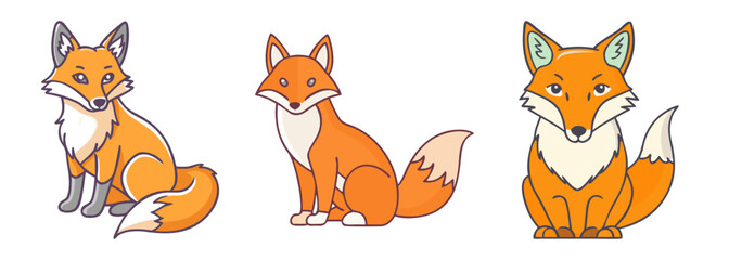Charming trio of foxes cute cartoon animals depicting nature's whimsical woodland creatures in three poses