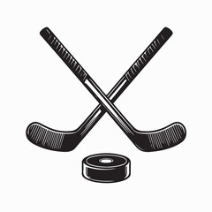 Two Crossed Hockey Sticks With Puck Image Vector on White Background