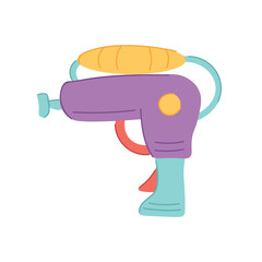 Flat vector illustration of a toy water gun, isolated on a white background. Simple shapes and playful style make it perfect for kids’ designs, summer themes, toys, games, stickers