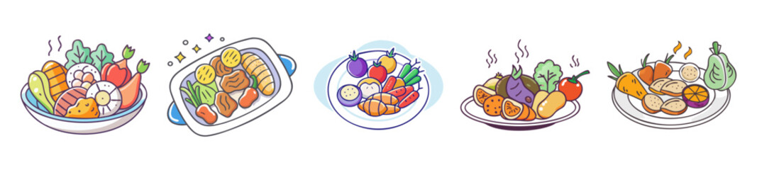 Four bowls of colorful roasted vegetables freshly prepared and ready to serve deliciously roasted vegetables