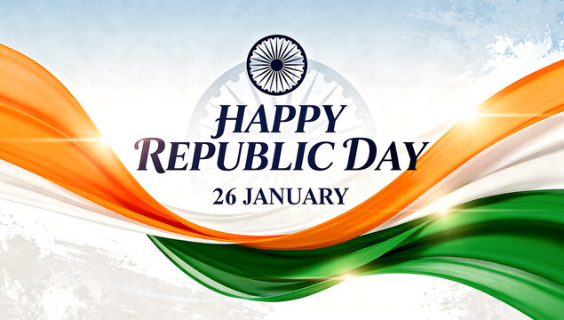 Happy Indian Republic Day Celebration Greeting Background. Happy Republic Day 26 January Indian Tricolor Background with Ashoka Chakra