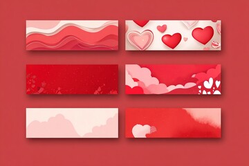 Colorful flat illustration featuring three panels with hearts, roses, and decorative elements, perfect for romantic themes and celebrations, showcasing love and affection
