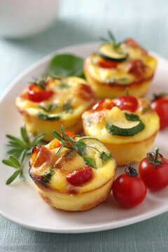Kids party food with mini omelette muffins filled with vegetables and cheese