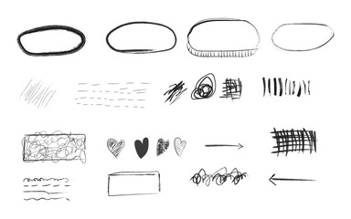 A collection of various black and white abstract sketch elements