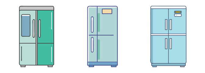 Collection of modern refrigerators in various styles for home kitchen appliances