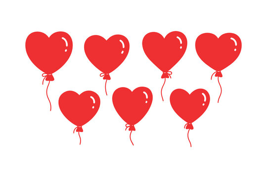Red heart balloons vector set