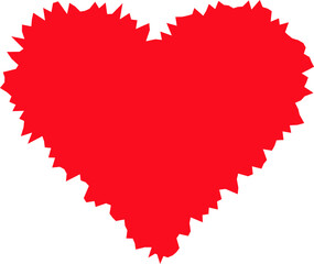 Red jagged spiky edge heart shape vector illustration isolated transparent background 