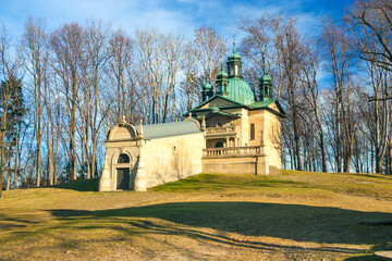 Poland - Kalwaria Zebrzydowska - Pilate palace chapel (Ratusz Pilata) and Holy stair on the Way of Cross in catholic architecural and landscape park complex, UNESCO world heritage site