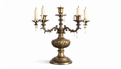 Fototapeta premium Elegant candelabra with five candle holders displayed on a white surface during daytime