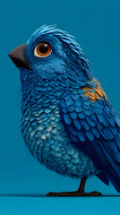 Blue Bird Standing Upright on Plain Background in Studio Lighting