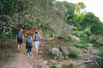 Group of friends hiking trail enjoying nature adventure