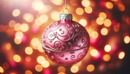 Fototapeta premium Pink Christmas Ornament with Wide Background