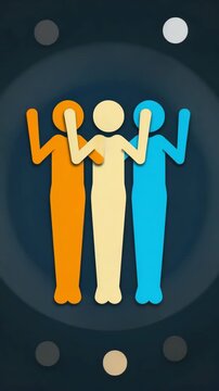 The is a flat graphic representation of three human figures depicted side by side.