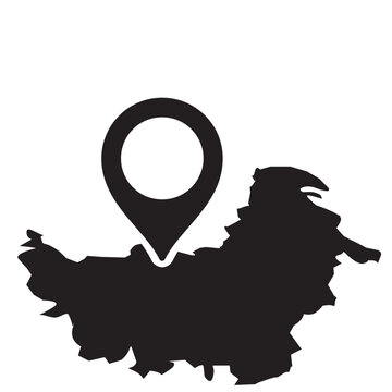 Kalimantan island map with pin marker vector icon illustration, ideal for regional maps, logistics planning, and geographic visualization.