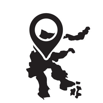 Sulawesi island shape with location pin vector icon in flat style, suitable for travel destinations, navigation systems, and map infographics.