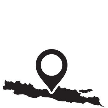 Java island silhouette with location marker vector icon in minimal flat design, perfect for business location, tourism, and map interface graphics.