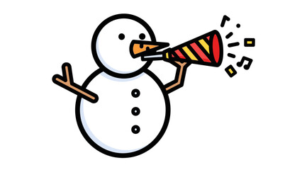 Cheerful Snowman Celebrating with Party Horn