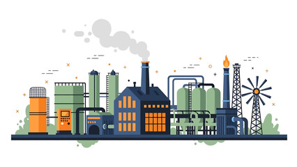 Obraz premium Industrial Factory Complex with Smokestacks and Storage Tanks.