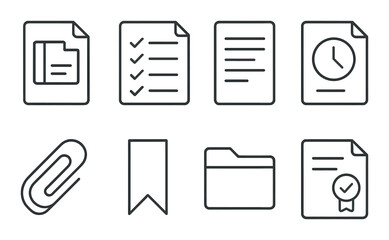Outlined document and office icons on dark gradient background