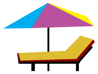 Colorful beach umbrella and sun lounger illustration for summer vacation, seaside relaxation, tourism concept and leisure design