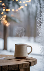cup of coffee on wooden table