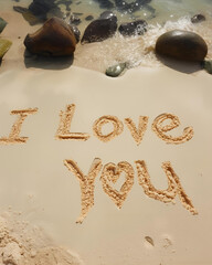 I love you message, handwritten message, sand writing, spice writing, grainy texture, romantic message, love message, affectionate, heartfelt, Valentine, love concept, romantic, cozy, intimate, person
