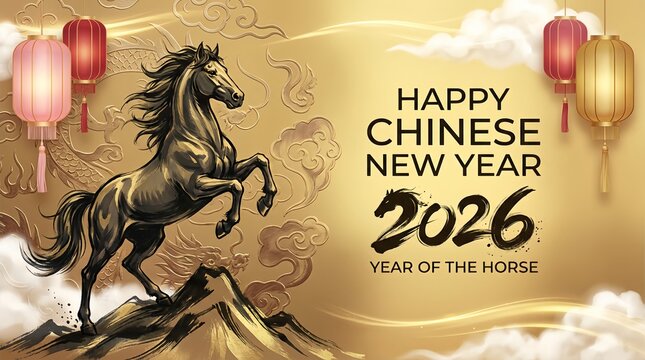 Chinese New Year 2026 themed background and banner templates, horse zodiac sign,Happy Chinese New Year 2026