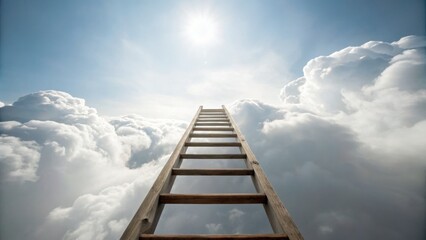 Leiter zum Erfolg &uuml;ber den Wolken mit hellem Himmel