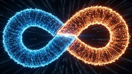 Glowing Infinity Symbol With Blue And Orange Particle Flow
