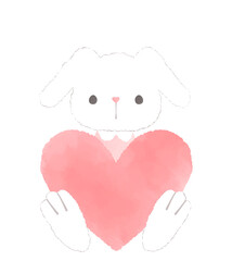 ピンク色のハートを持った兎のイラスト