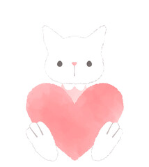ピンク色のハートを持った猫のイラスト
