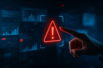 Cybersecurity Alert Warning Interface with Digital Risk Notification.