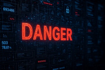 Digital Danger Alert Cybersecurity Threat Warning on Futuristic Interface.