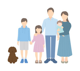 家族のイラストベクター素材（2世代5人）