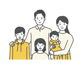 家族のイラストベクター素材（2世代5人）