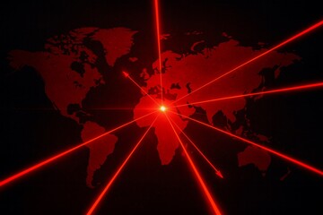 Global Cyber Attack Threat Map with Red Laser Network Lines.