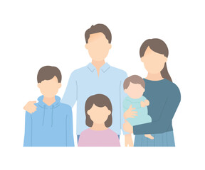 家族のイラストベクター素材（2世代5人）