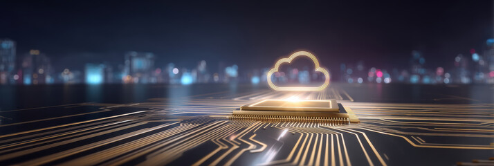 Secure data cloud computing with digital technology over futuristic city night