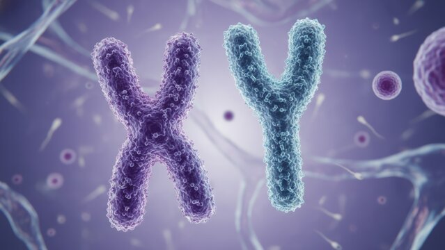 3D Representation of XY Chromosomes Genetics Dna Cell Biology. Concept featuring chromosomes, xy chromosomes, genetics, dna, cell biology.