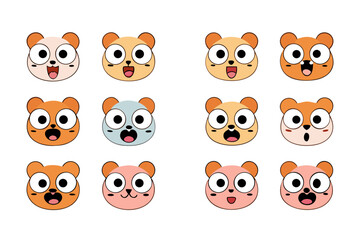 Fototapeta premium Variety of cartoon bear faces with different emotions