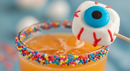Naklejka premium Halloween Cocktail with Marshmallow Eye Garnish