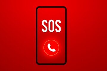 Emergency SOS Smartphone Alert Screen Red Background Illustration.