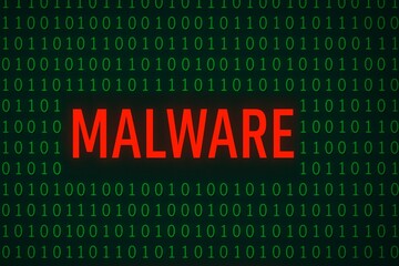 Malware Cybersecurity Threat Concept with Binary Code Background.