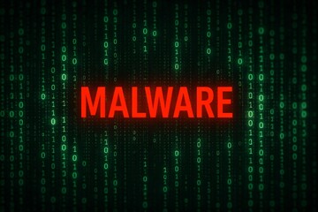 Malware Cybersecurity Threat Concept with Binary Code Background.