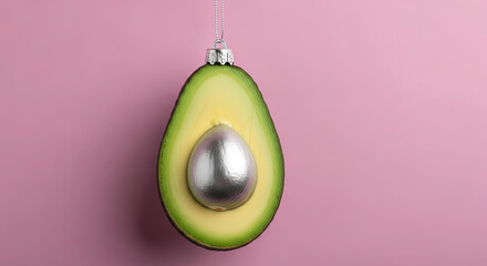 Vibrant avocado Christmas ornament on pink background