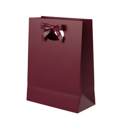 Maroon gift bag with ribbon handle isolated on transparent background