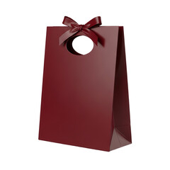Brown paper gift bag with ribbon handle isolated on transparent background