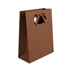 Brown paper bag with handle isolated on transparent background