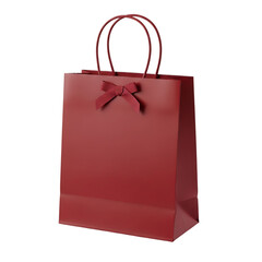 Red gift bag with ribbon isolated on transparent background