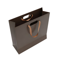 Brown paper bag with leather handles isolated on transparent background